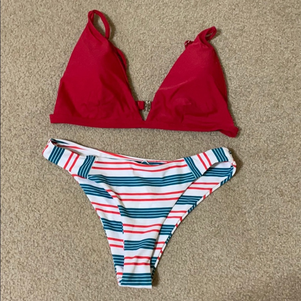 red white a s turquoise bikini set